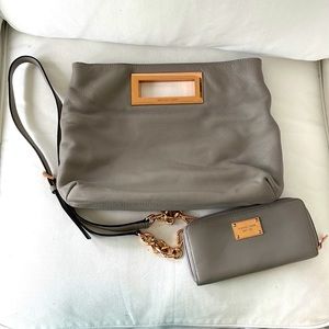 Michael Kors gray leather clutch style bag convertible to a Crossbody & wallet